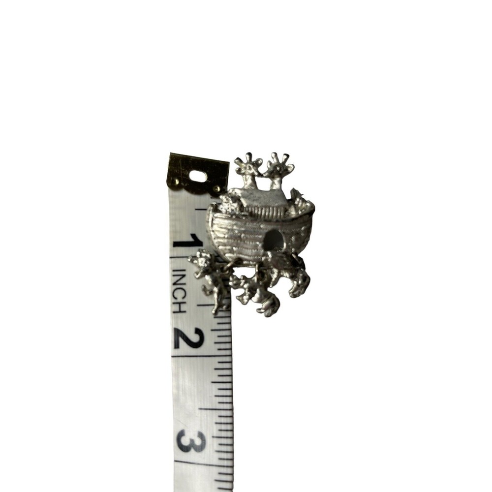 Vintage Noahs Ark Brooch Articulated Charms Bible Religious Silver Tone Animals - Picture 3 of 3